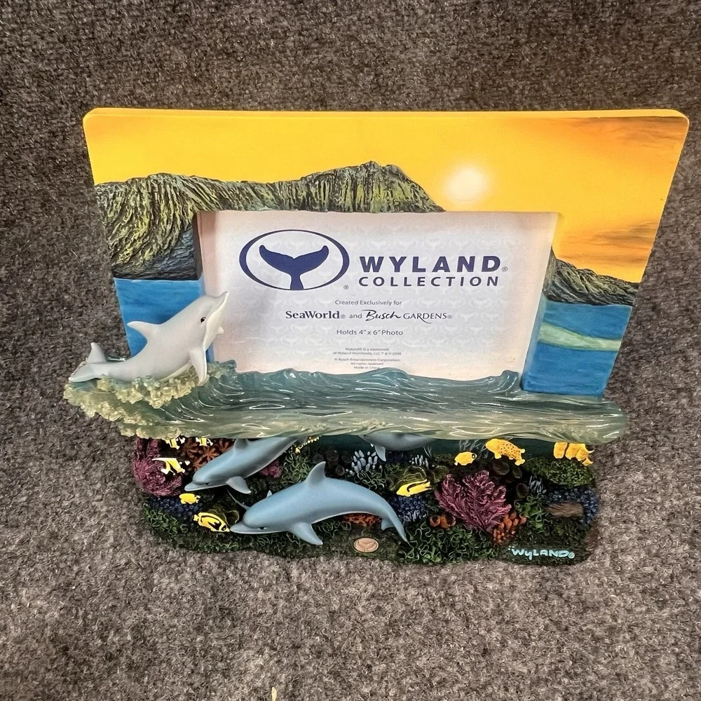 Wyland Sea World Photo Picture Frame 4x6 Acrylic Resin Dolphins Coral 3D Signed